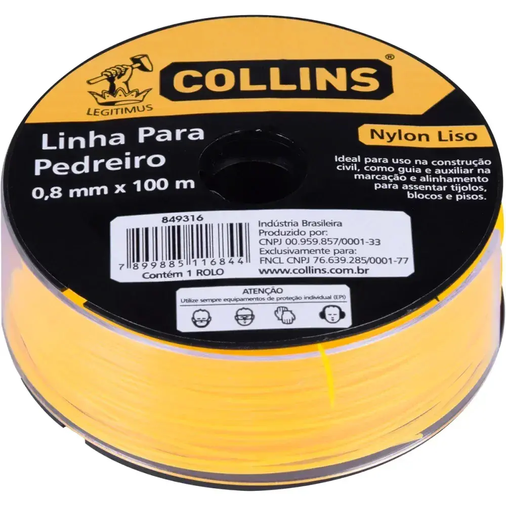 Linha pedreiro nylon amarelo 0,80M x 100MTS Collins — fotografia 5