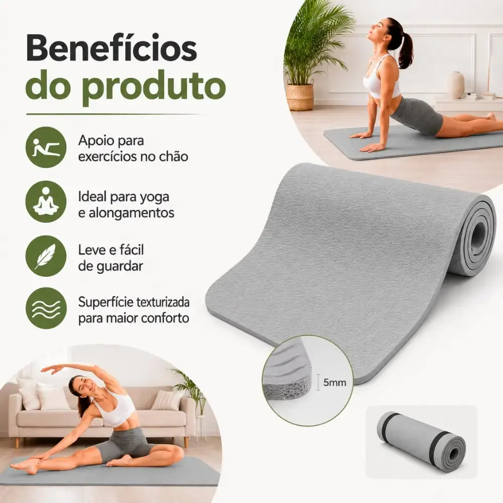 Tapete de yoga antiderrapante em TPE biodegradável 181X61CM dupla face texturizado com alça Livvo — fotografia 3