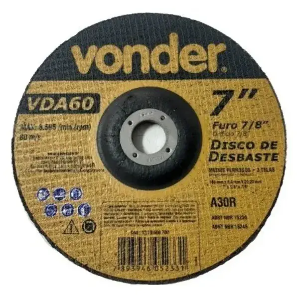 Disco Desbaste 180MM x 6,4MM x 22,23MM VDA60 - Vonder — fotografia de referência