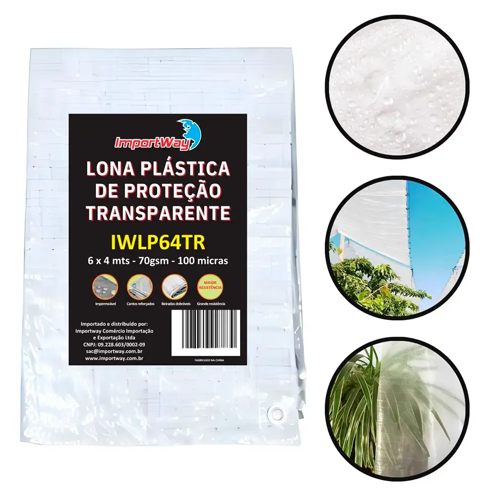 Lona Carreteiro 100 Micras Leve 6 x 4 Metros Transparente IWLP64TR IMPORTWAY — fotografia de referência