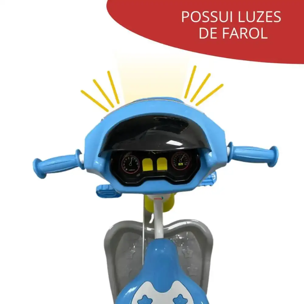 Triciclo motoca infantil passeio azul com empurrador e cobertura BW003-A ImportWay — fotografia 8