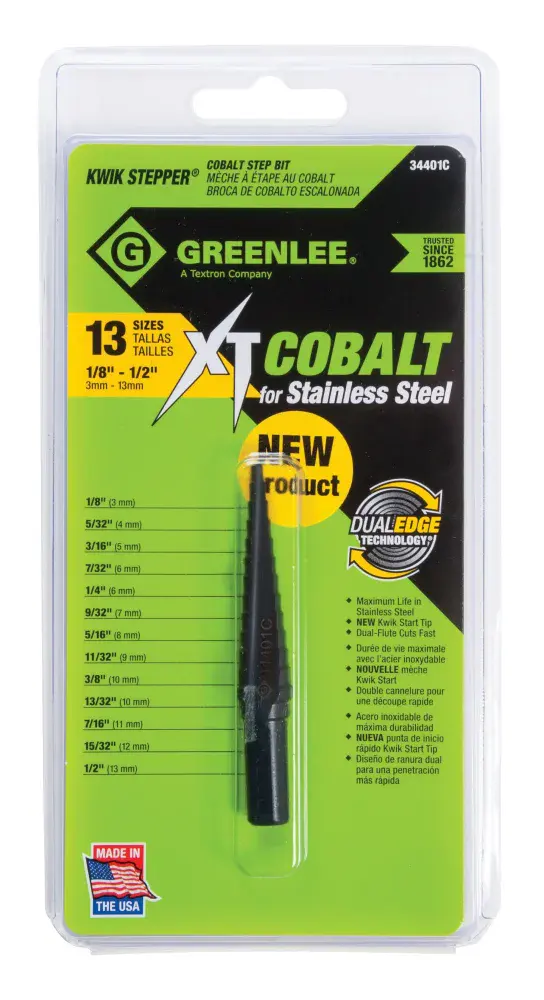 Broca escalonada modelo 1/8–1/2 haste 3/8 Greenlee — fotografia de referência
