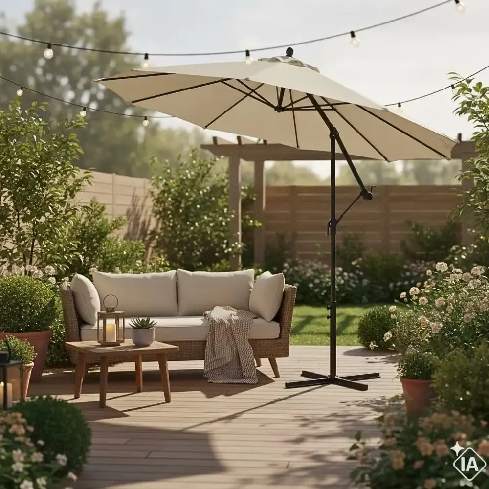 Ombrellone lateral suspenso para jardim 3,0 m com manivela casa LYS Azul — fotografia 5