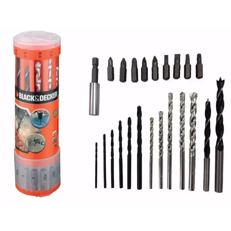 Jogo de bits. brocas concreto. madeira e metal com 23 peças A7102-XJ black & decker — fotografia de referência