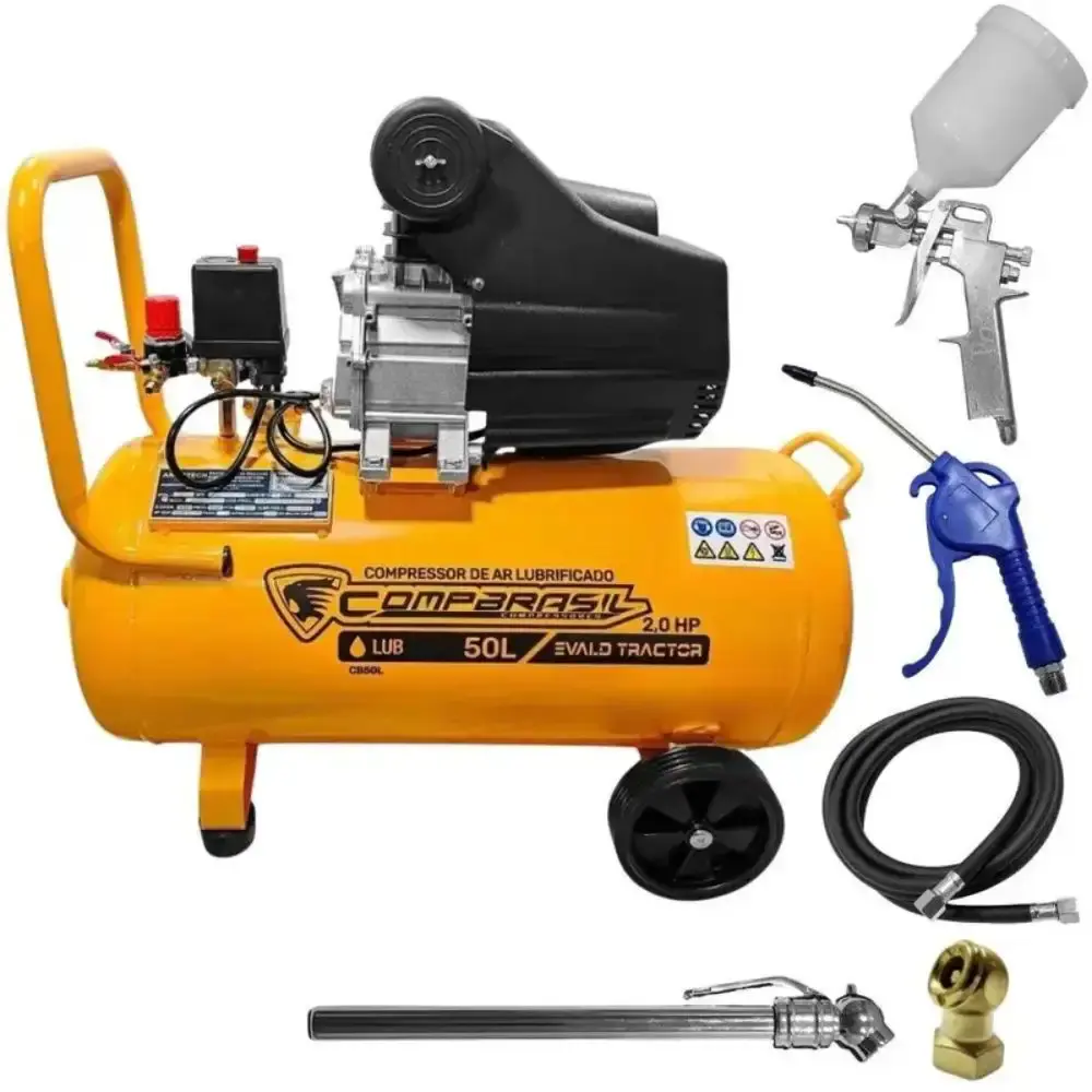 Compressor portátil lub 8,6 pés 2HP 50L com kit 5 peças evald tractor Compbrasil 110 V — fotografia 10