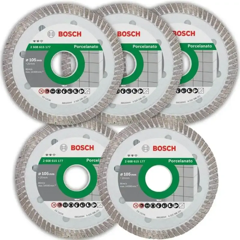 Disco de corte diamantado 4.3/8 POL 105 MM fino porcelanato turbo com 5 unidades Bosch — fotografia de referência