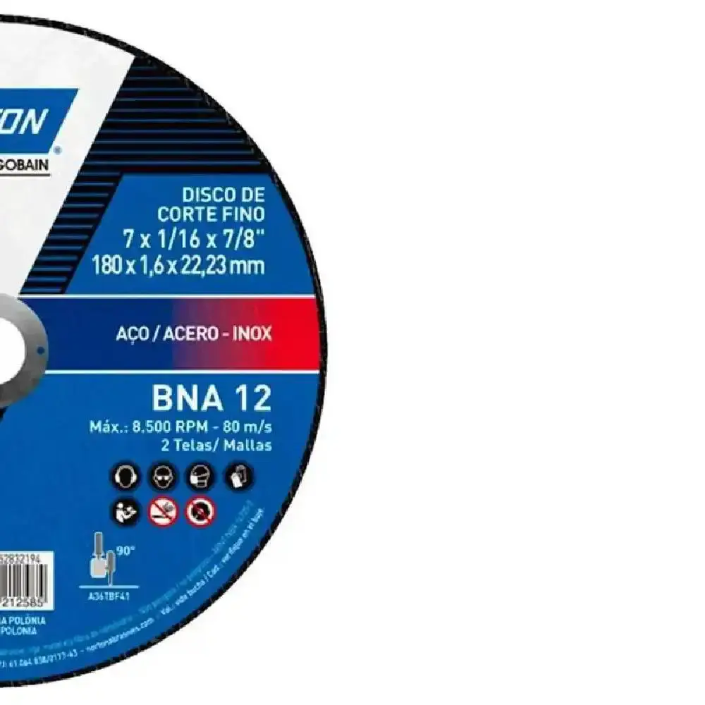 Disco de Corte para Metal e Inox 7 POL x 1.6 MM BNA 12 Kit 50 Peças NORTON — fotografia 4