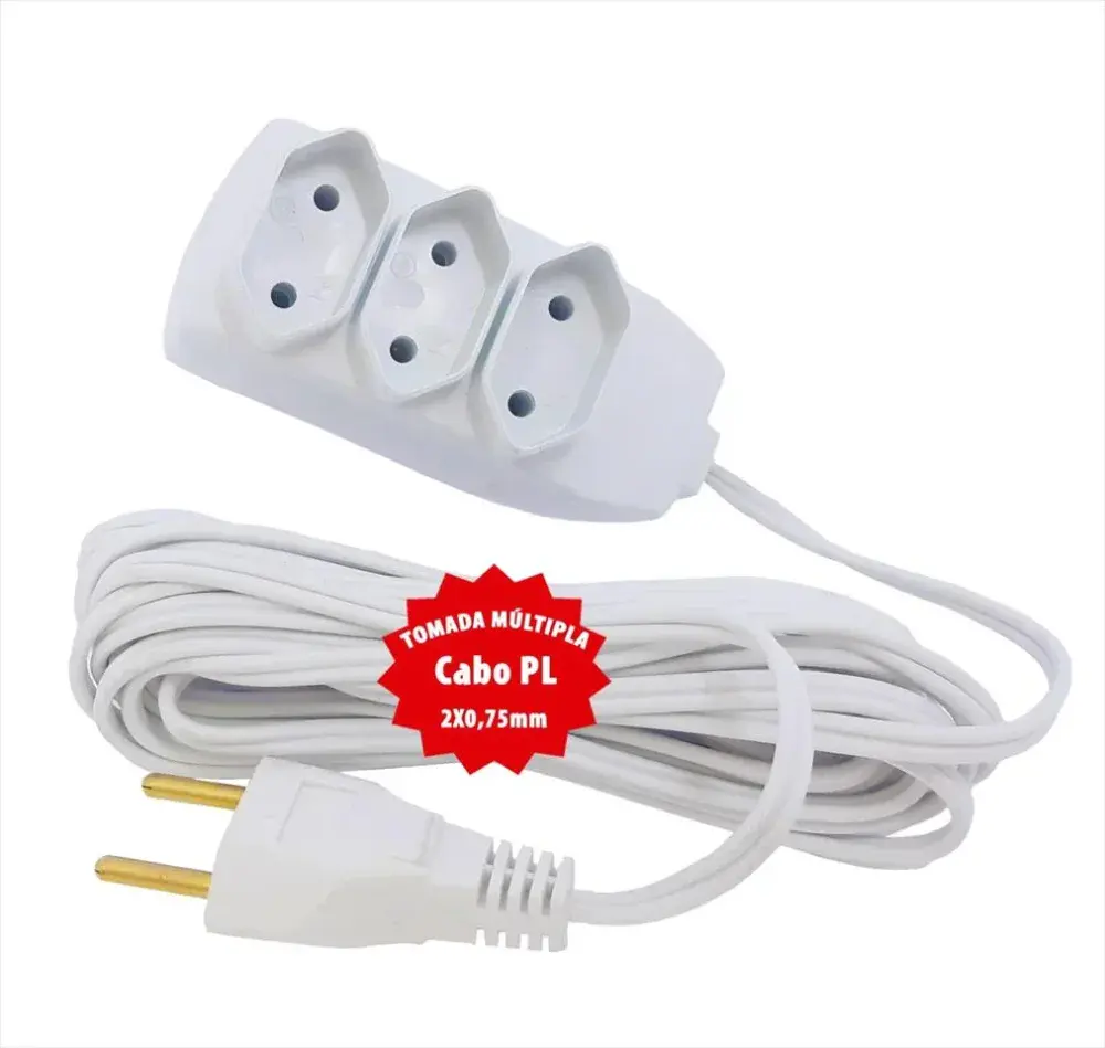 Extensão elétrica fio pl 2X0,75MM 10 metros branco lider plus