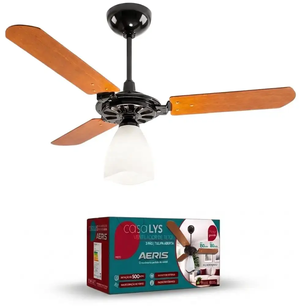Ventilador de teto aeris 3 pás tulipa aberta casa LYS Branco 110 V — fotografia 8