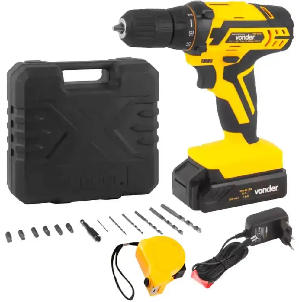 Furadeira parafusadeira 12V com bateria carregador bivolt e kit brocas, bits e trena PFV012 Vonder — fotografia 4