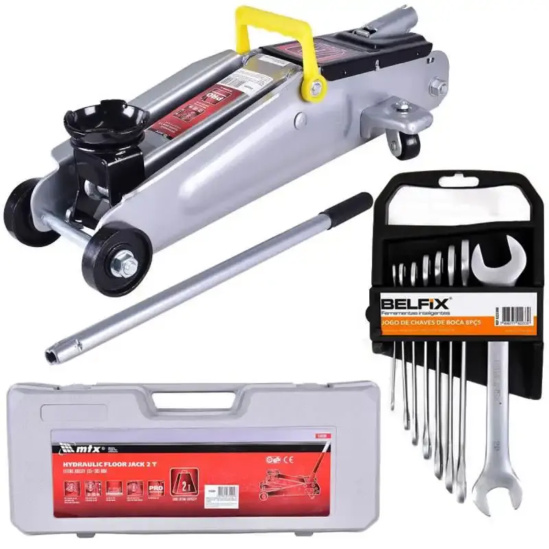 Macaco Hidráulico Jacaré 2 TON com Maleta MTX + Kit de Chaves Fixas c/ 8 Peças BEL — fotografia de referência