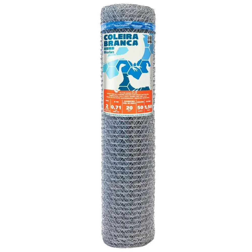 Tela galinheiro galvanizada T2 fio 22 (0,71MM) 1,50X50M - Morlan