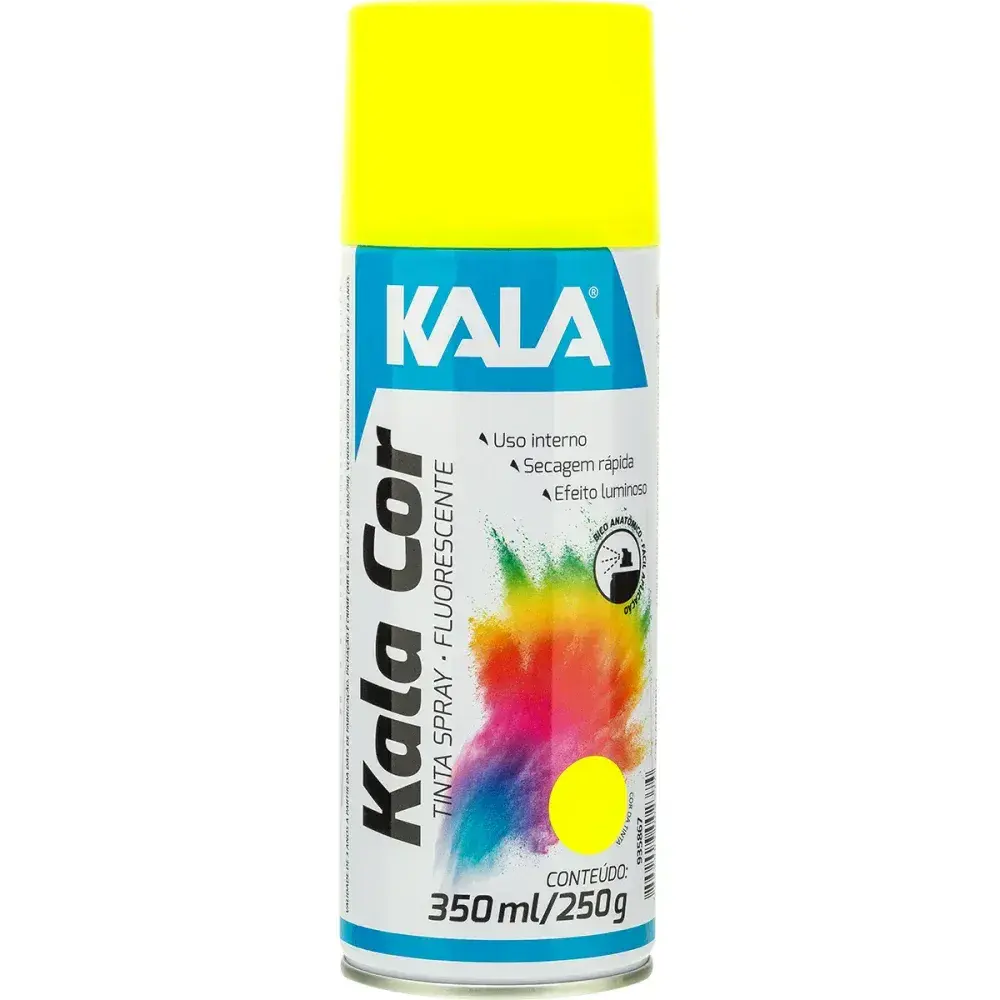 Tinta spray fluorescente amarelo 350ML Kala — fotografia 2