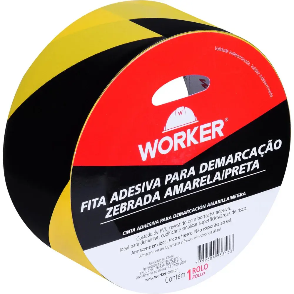 Fita adesiva para demarcação zebrada amarelo e preto 48MM x 30M Worker — fotografia de referência