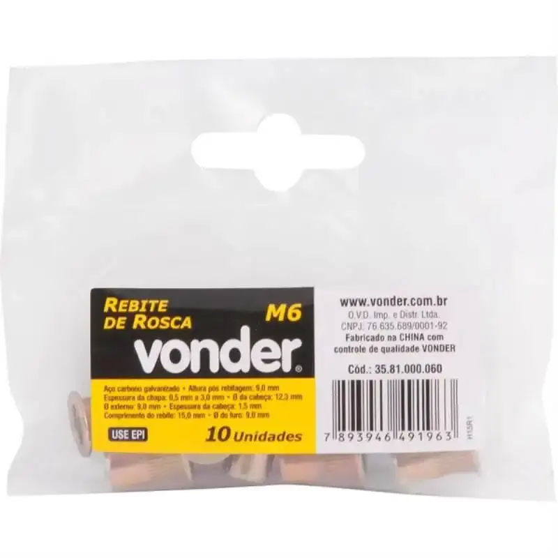 Rebite POP com rosca M6 com 100 peças Vonder — fotografia 3