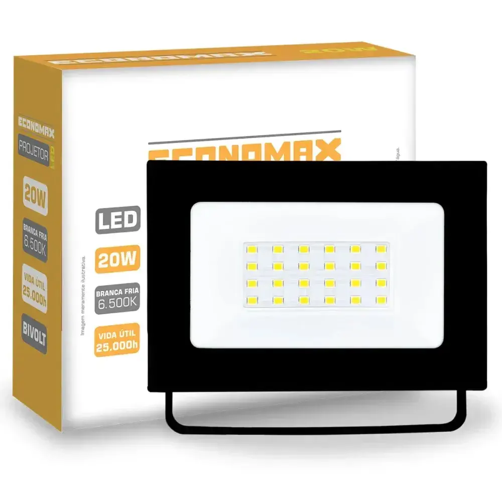 Refletor de led preto 1200LM 20W 6500K biv Economax — fotografia 2