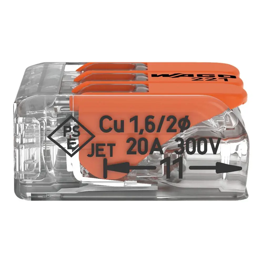 Conector de emenda cx 221 c/ 3 derivações fios de 4MM 50 pçs Wago — fotografia 4