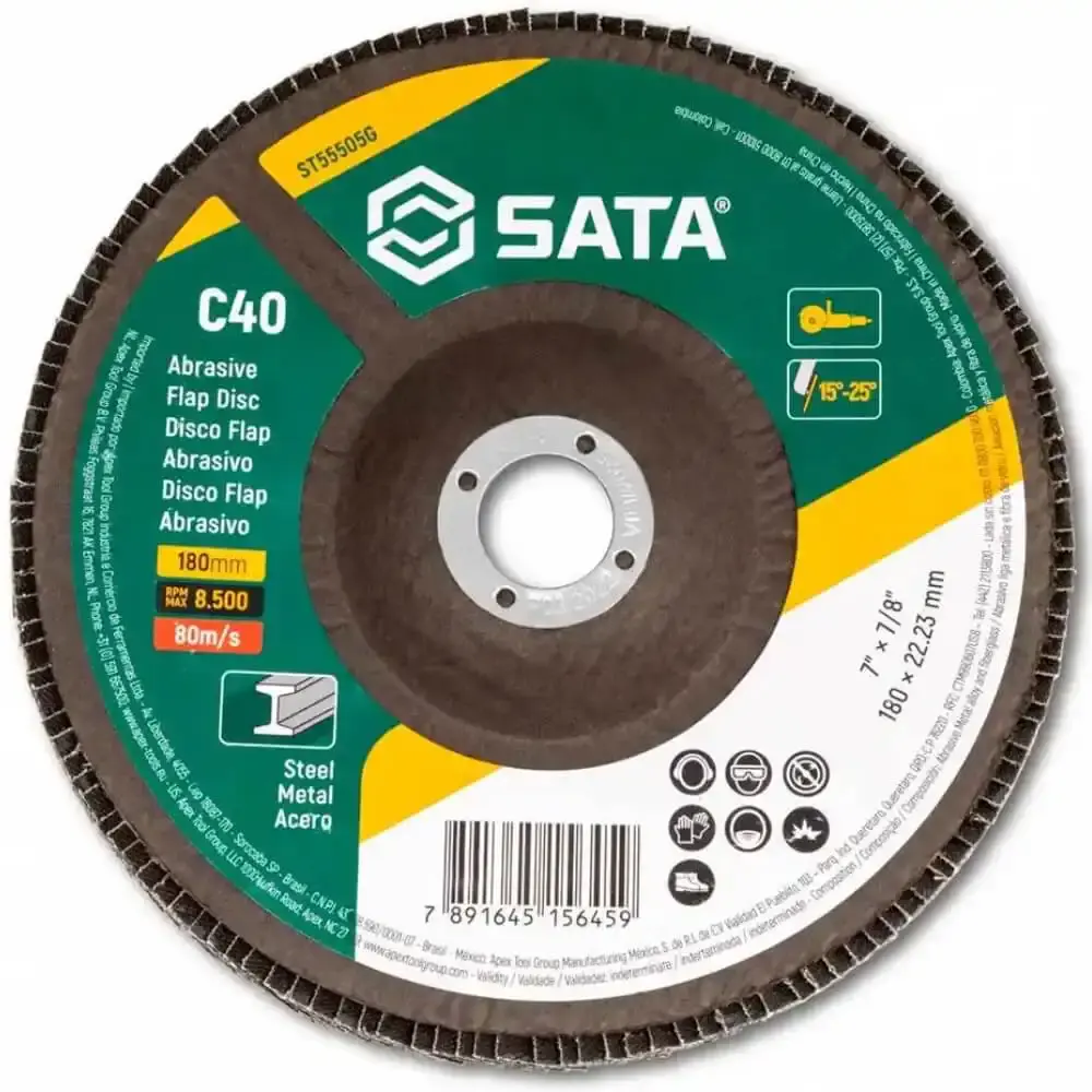 Disco de lixa flap abrasivo metal 7 pol grão 40 ST55505G Sata — fotografia de referência