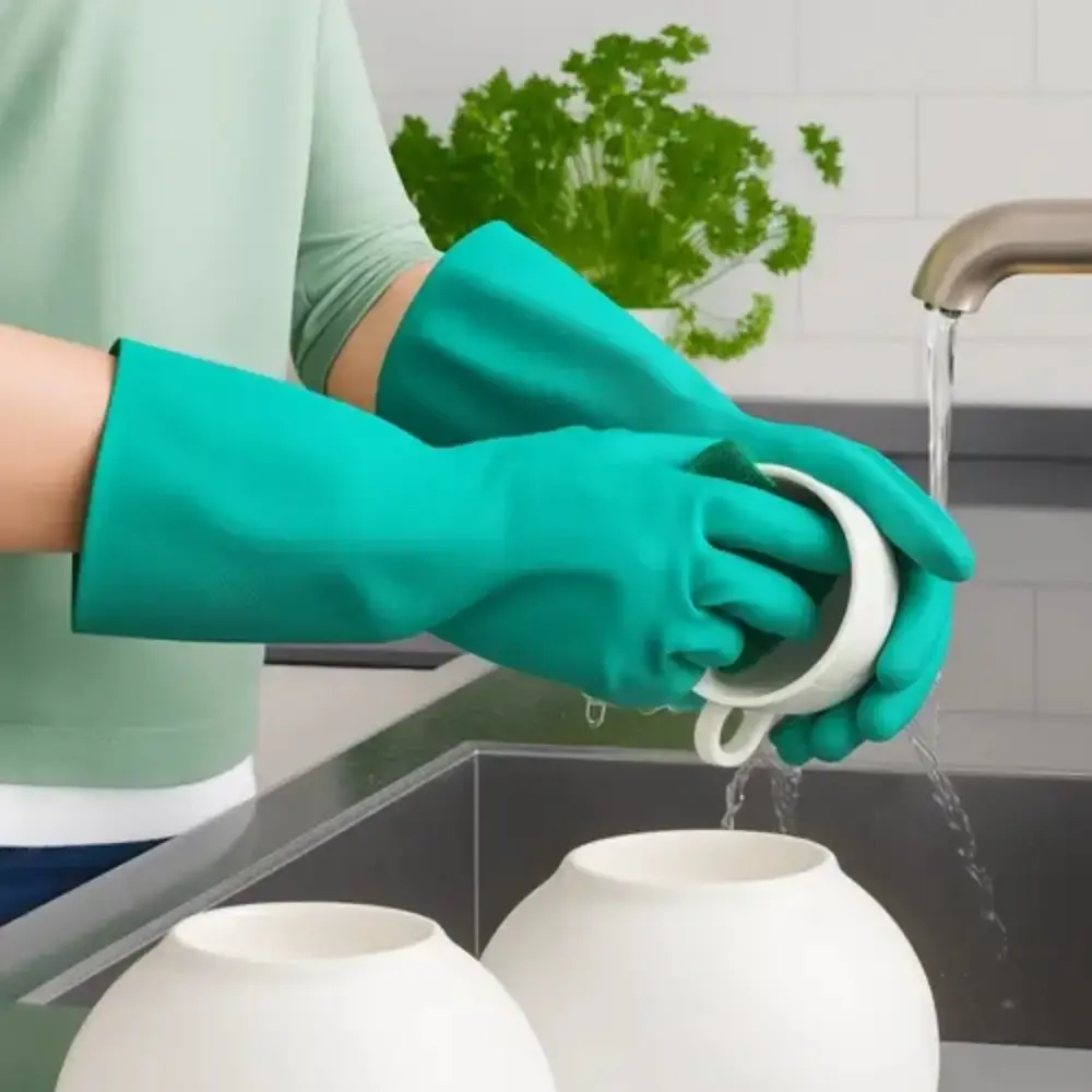 Luva nitrílica emborrachada forrada verde Carbografite — fotografia 8