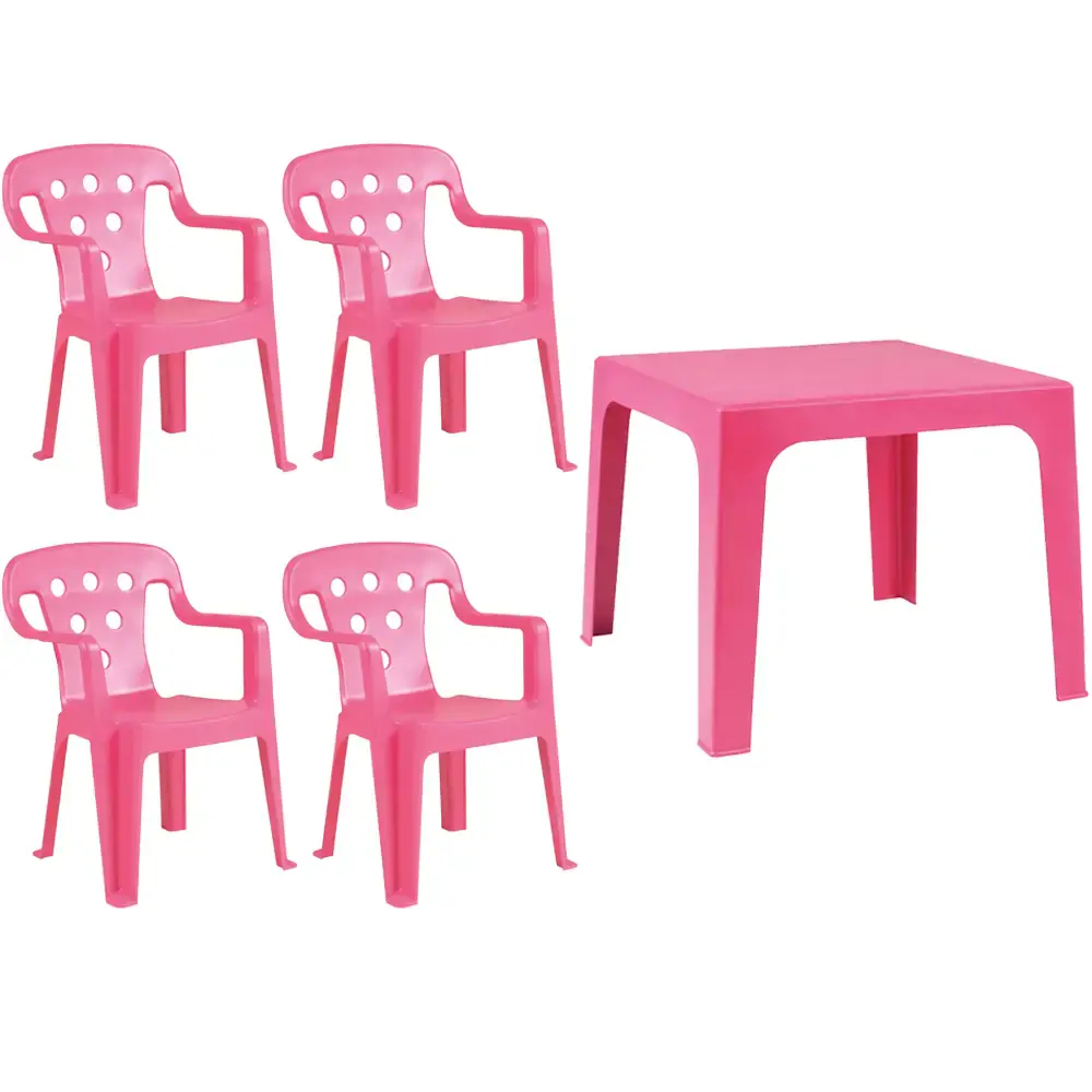 Kit quatro cadeiras plásticas com mesa infantil rosa Mor