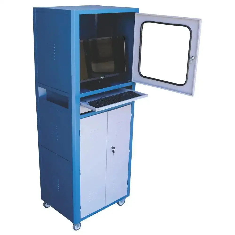 Rack fechado para computador R5 visor vidro temperado Fercar Azul — fotografia 3