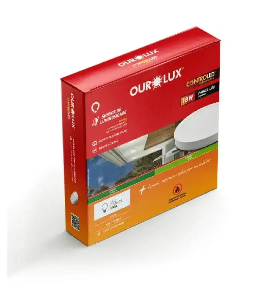 Painel led com sensor de iluminação redondo 18W 6500K Ourolux — fotografia 3