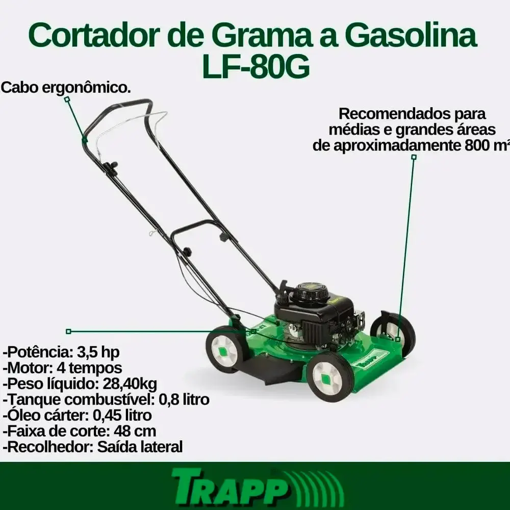 Cortador de grama gasolina 3,5 HP 4T LF-80G Trapp — fotografia 4