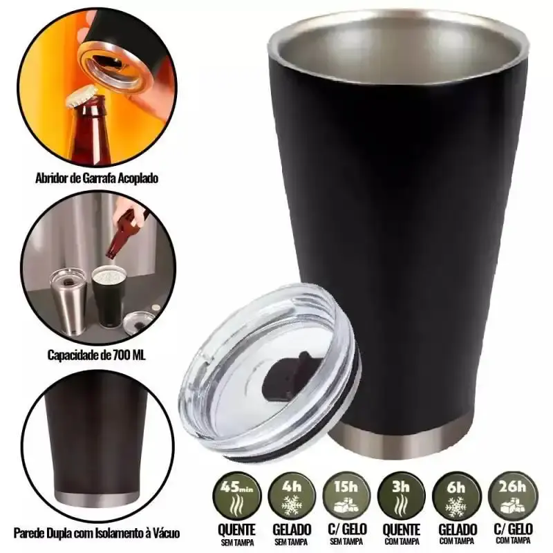 Copo Térmico de Cerveja Preto 700 ML Conserva até 26h MOR com Mini Fogareiro e Caixa Térmica 18L BEL — fotografia 2