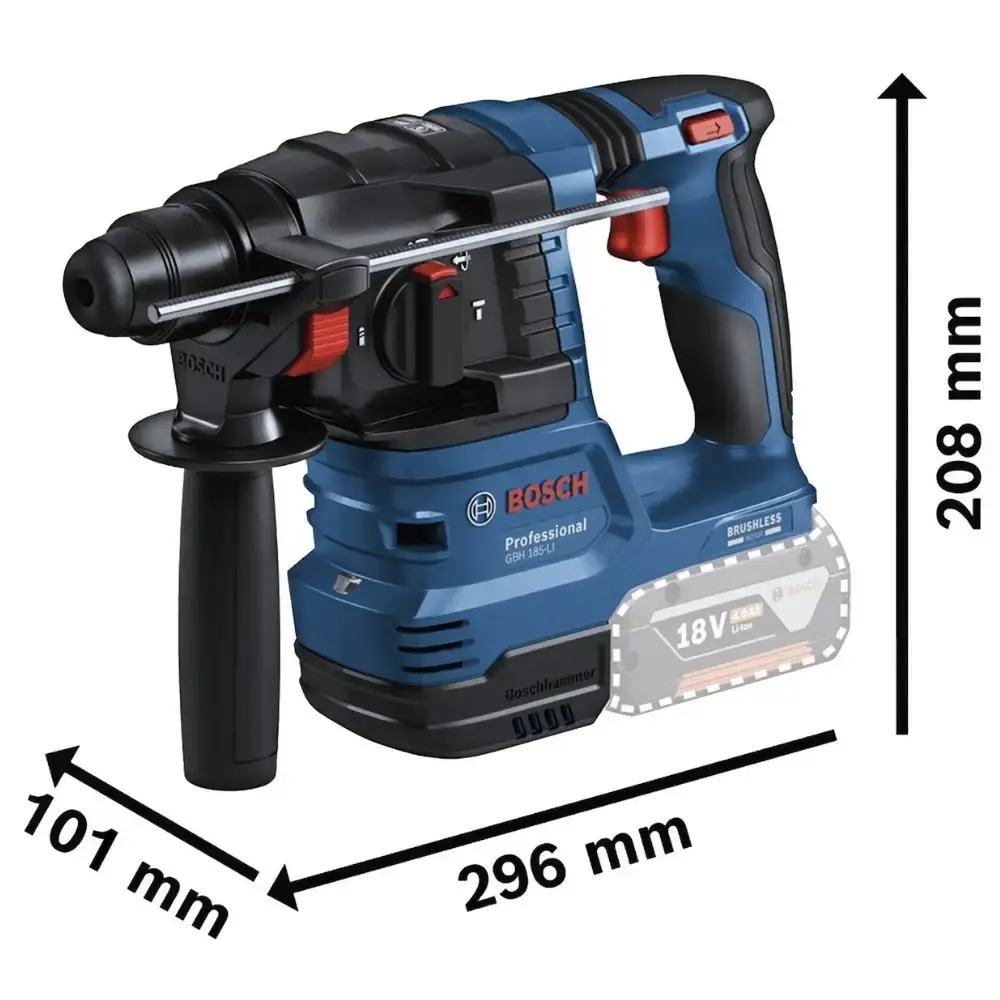 Martelete rompedor plus a bateria 18V 2,3 KG GBH 185-LI brushless sem bateria e carregador Bosch — fotografia 3