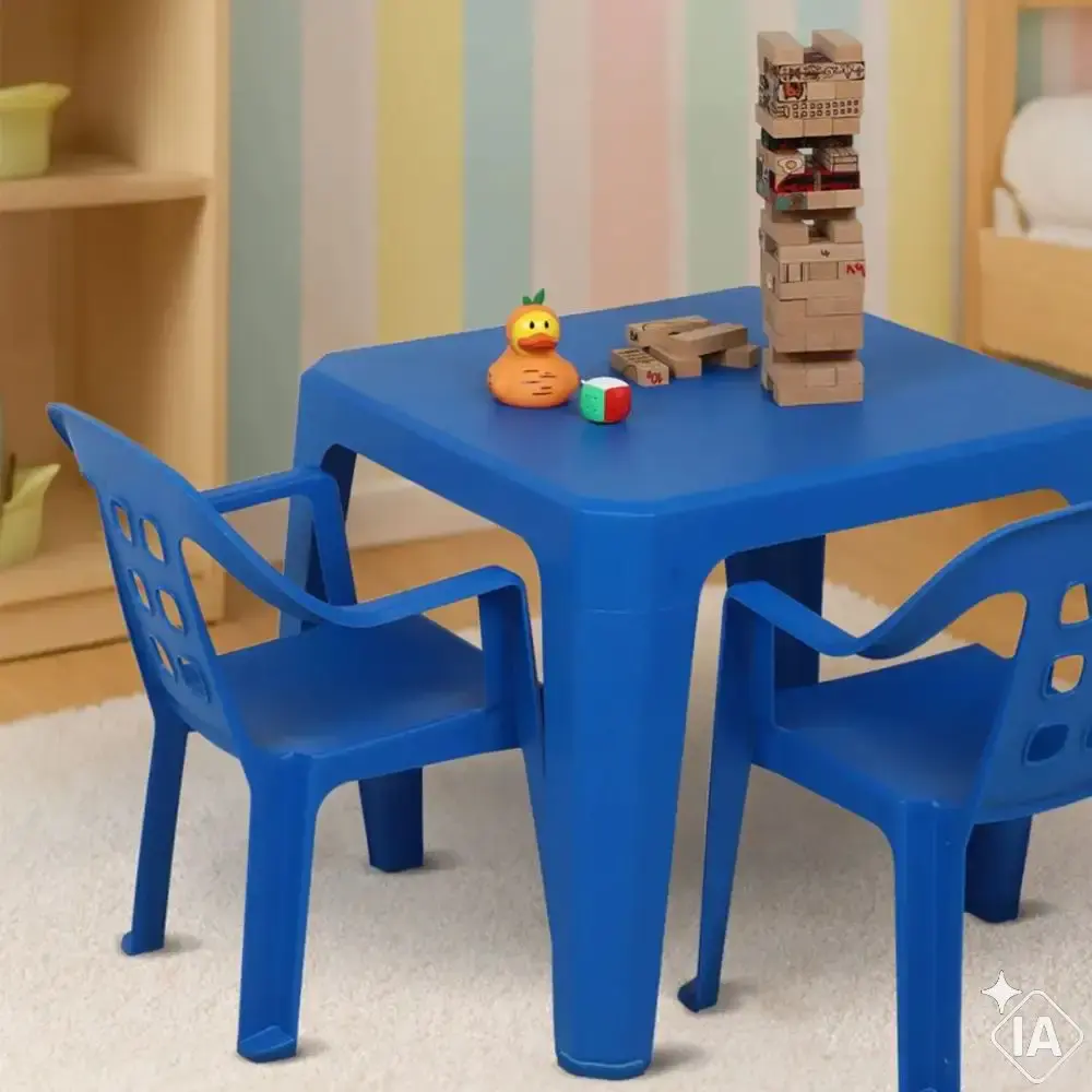 Mesa Play Infantil 61 x 46cm Azul com 2 Cadeiras de Plástico Infantil Azul BEL — fotografia 5