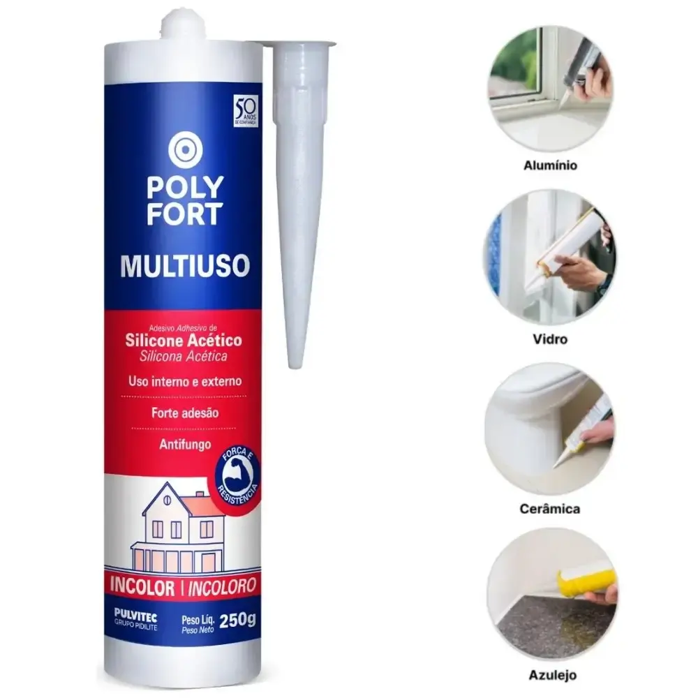 Silicone incolor acético tubo 250G para vidro e alumínio ZK138 Pulvitec — fotografia 2