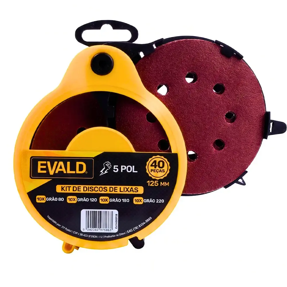 Jogo de Discos de Lixa 5 POL 125 mm Perfurado com Velcro EV-446910 EVALD — fotografia 4