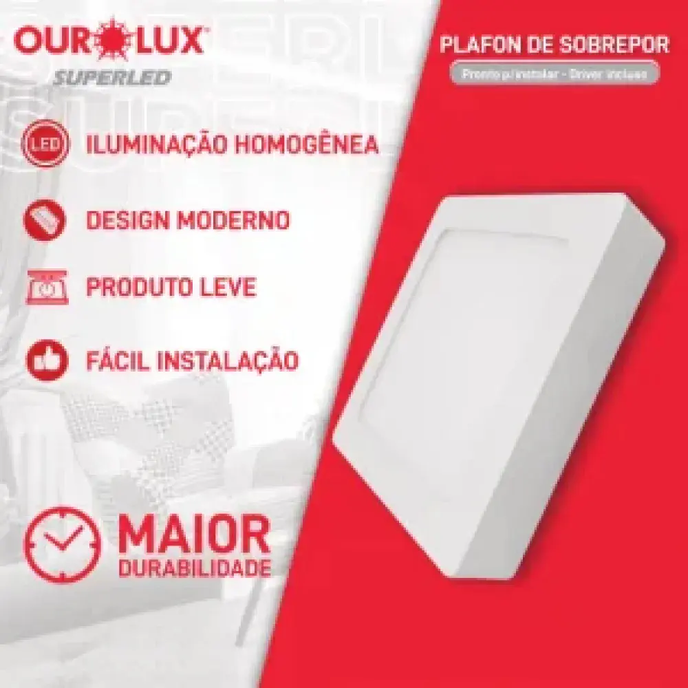 Painel superled quadrado sobrepor 36W bivolt 6500K Ourolux — fotografia 5