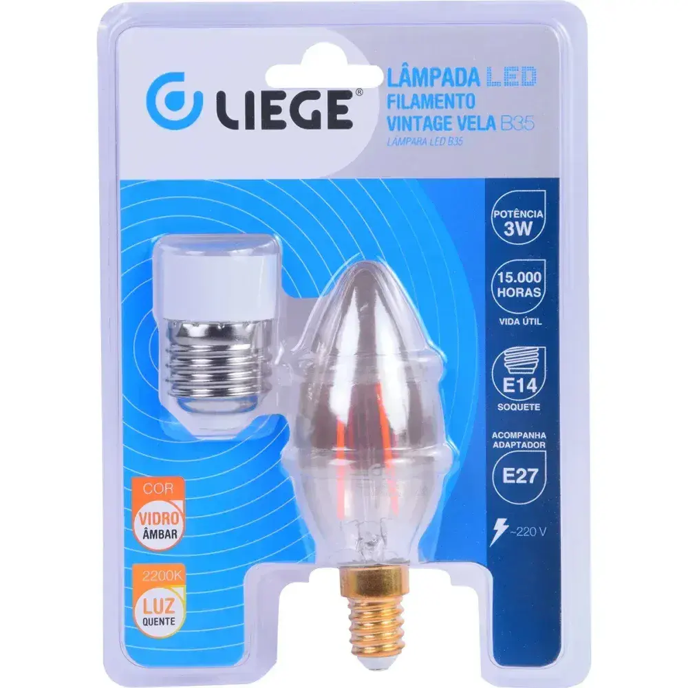 Lâmpada de led vela vintage âmbar B35 E14 3W Liege 127V — fotografia 12