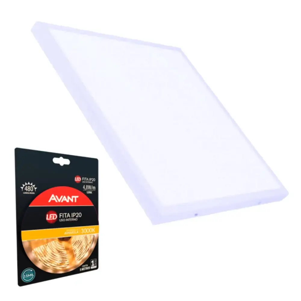 Kit painel plafon sobrepor 6500K + fita led 5 metros Avant — fotografia de referência