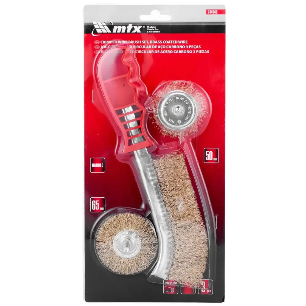 Escova de aço kit com 3 peças 1 manual e 2 circulares haste 65 MM MTX — fotografia 3