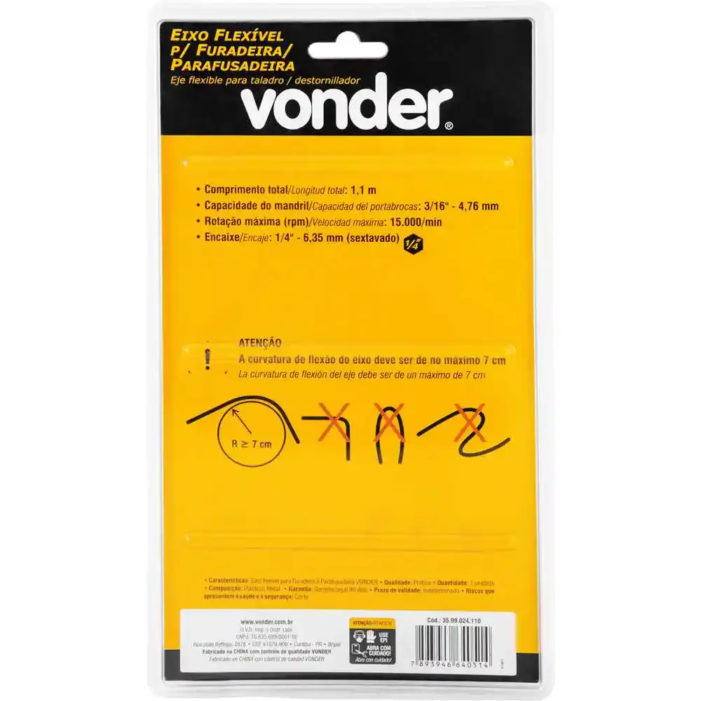 Eixo Flexível para Furadeira e Parafusadeira 4,7 mm VONDER — fotografia 3
