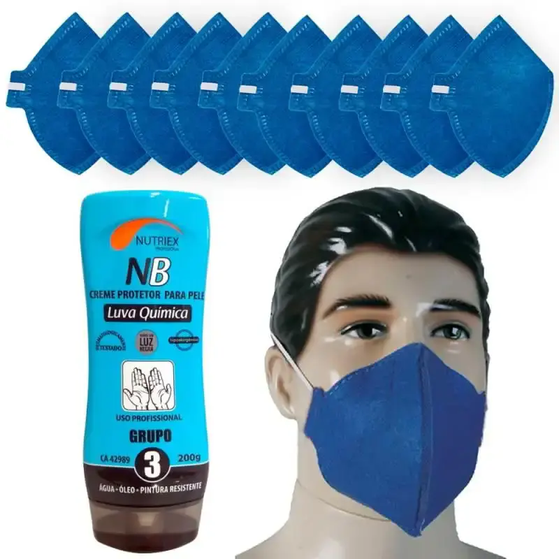 Kit 10 Peças Máscaras Descartáveis PFF2 s/ Válvula DELTA PLUS + Luva Química Anti Bactérias NUTRIEX
