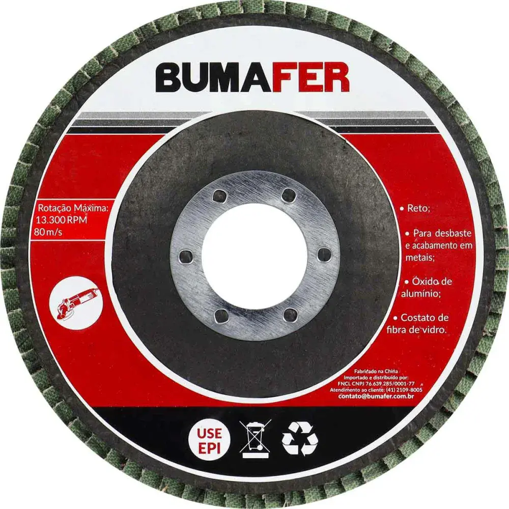 Disco flap reto G80 4.1/2" x 7/8" com 11 peças Bumafer — fotografia 2