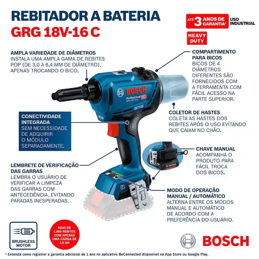 Rebitador 18V brushless GRG 18V-16C com bateria 4AH Bosch — fotografia 6