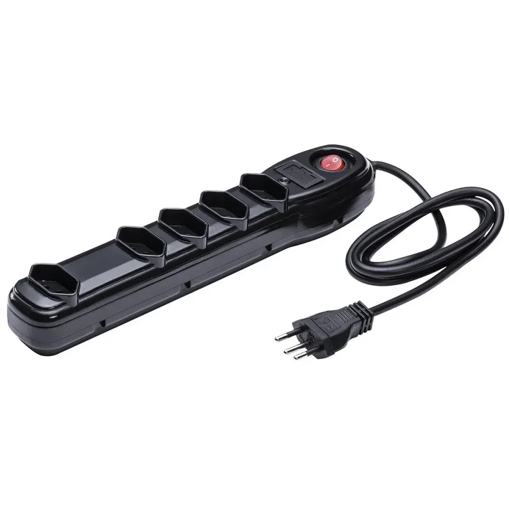 Filtro de linha com 5 tomadas preto 1M 10A 250V biv Liege — fotografia de referência