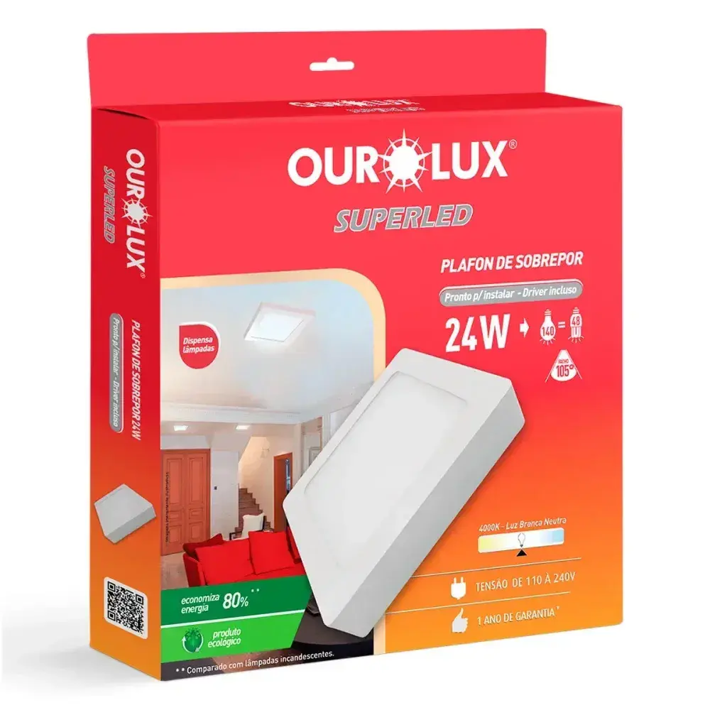 Painel led sobrepor 24W biv 4000K 30CM quadrado Ourolux — fotografia 4