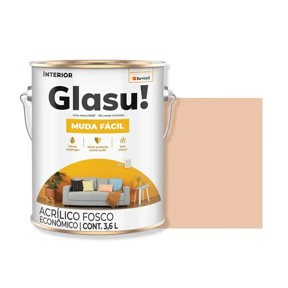 Tinta acrílica muda fácil fosco pêssego 3,6L glasu Suvinil Glasu! — fotografia 2