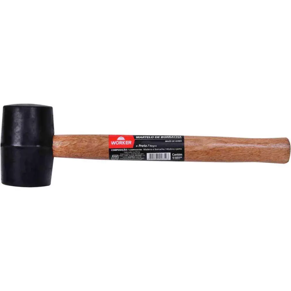 Martelo de borracha 60MM cabo de madeira Worker