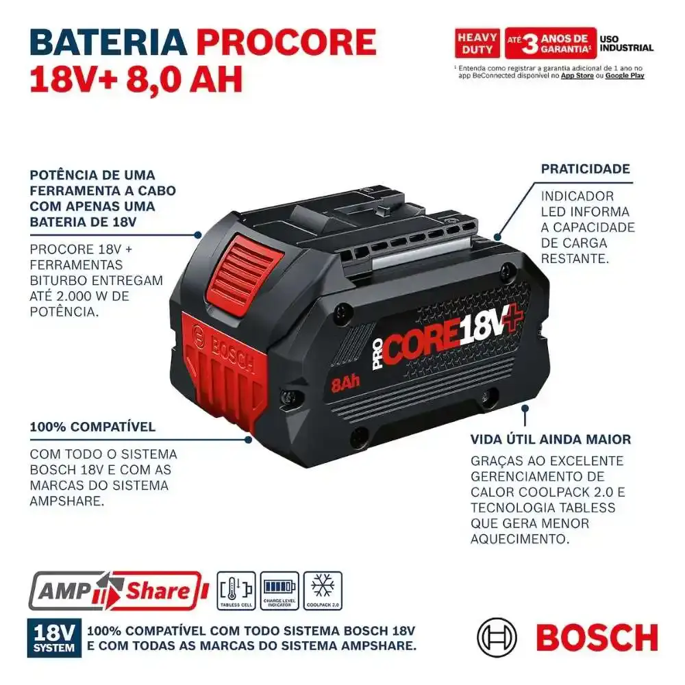 Aparador de cerca viva GHE 18V-60 com bateria 8,0AH 18V e carregador bivolt Bosch — fotografia 8