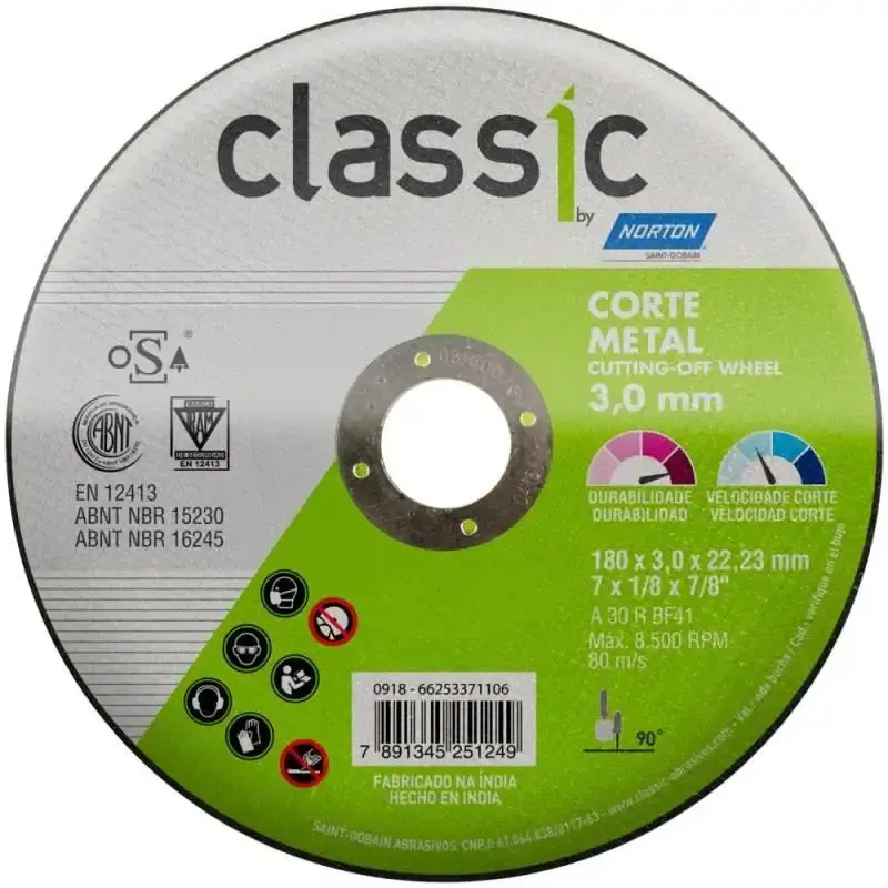 Disco de Corte Metal 7 POL x 3.0 MM com Furo de 7/8 POL Classic NORTON — fotografia de referência