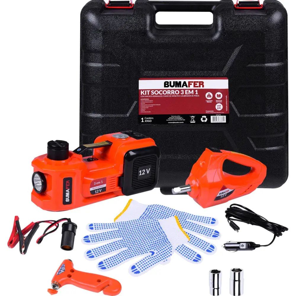 Kit emergência automotivo com macaco e chave 4,5T Bumafer