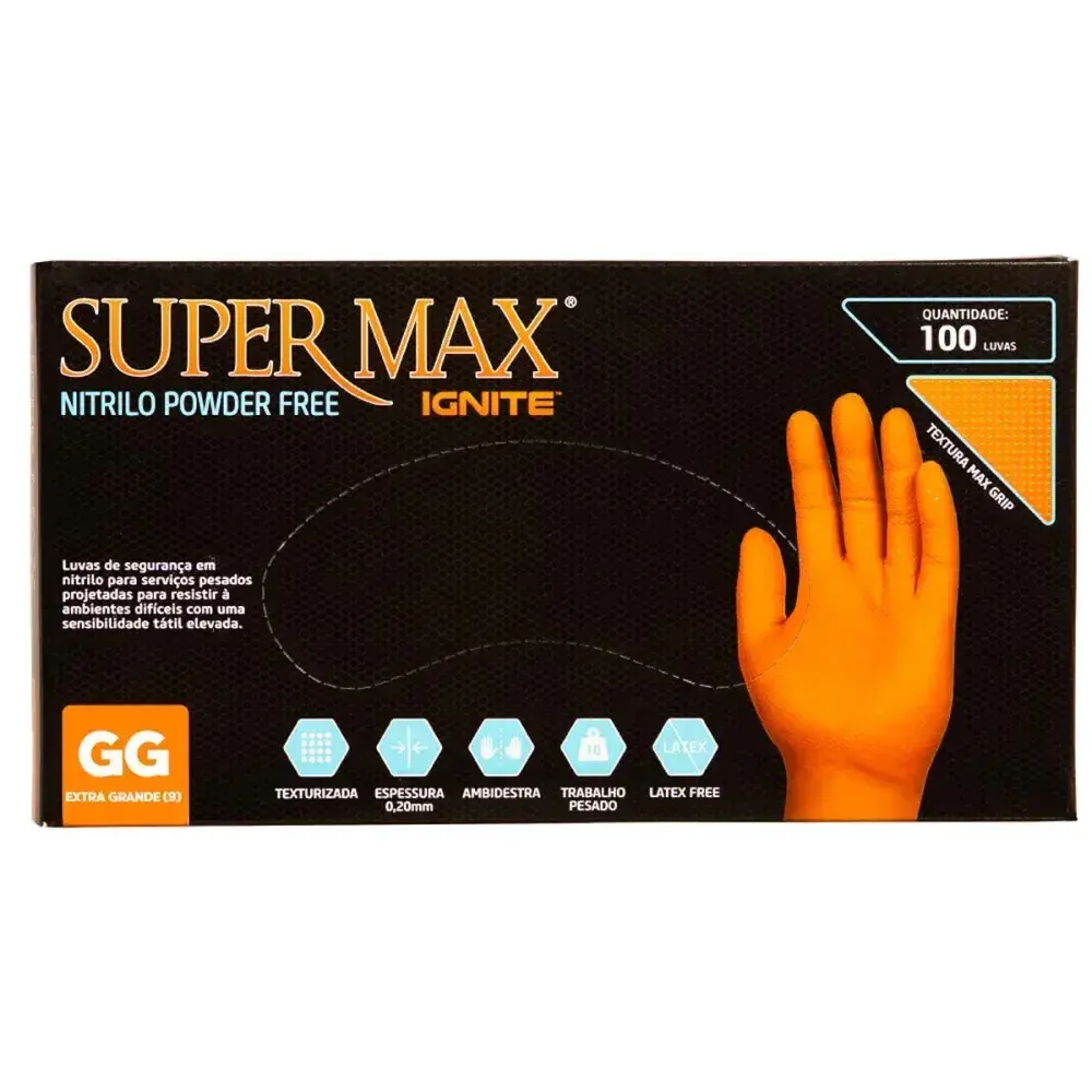 Luva nitrílica maxgrip laranja xg com 90 peç Supermax — fotografia 6