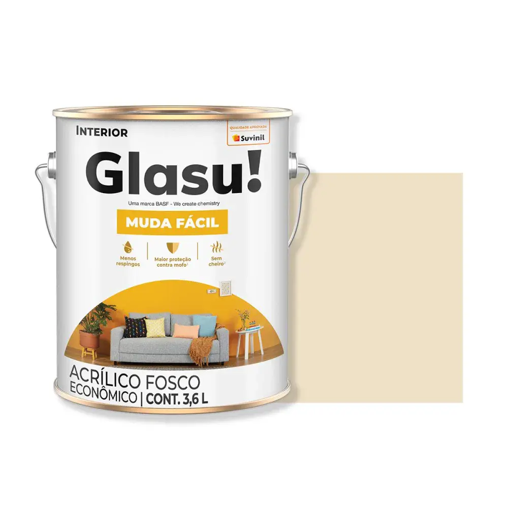 Tinta acrílica muda fácil fosco areia 3,6L glasu Suvinil Glasu!