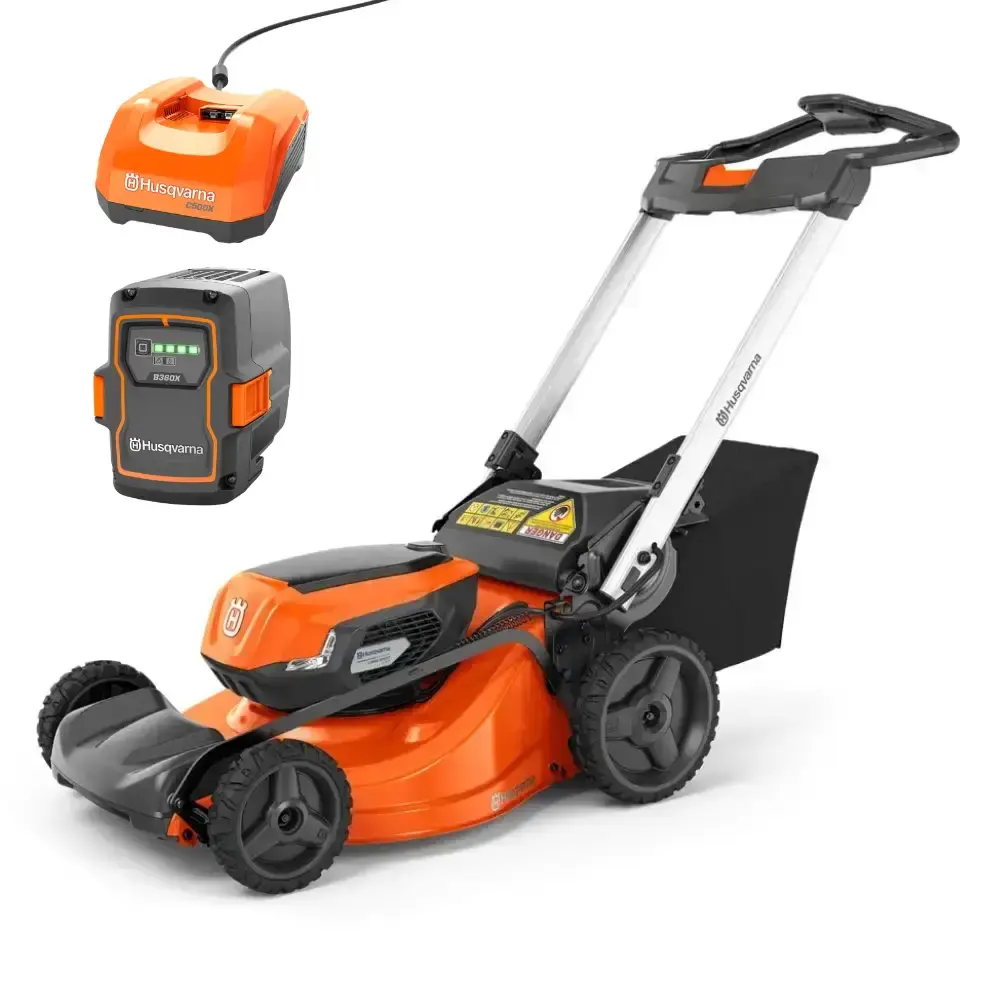 Cortador de grama a bateria LE322R com bateria 10AH e carregador Husqvarna — fotografia de referência